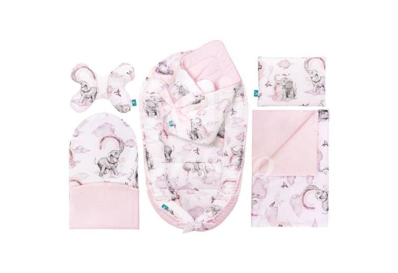 Lantigo Bettnestchen Babynestchen, Babynest Set 5 in 1 OEKO-TEX 100% Baumwolle Eledreams Pink von Lantigo