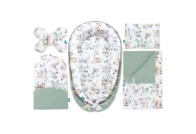 Lantigo Bettnestchen Babynestchen, Babynest Set 5 in 1 OEKO-TEX 100% Baumwolle Green Groove von Lantigo