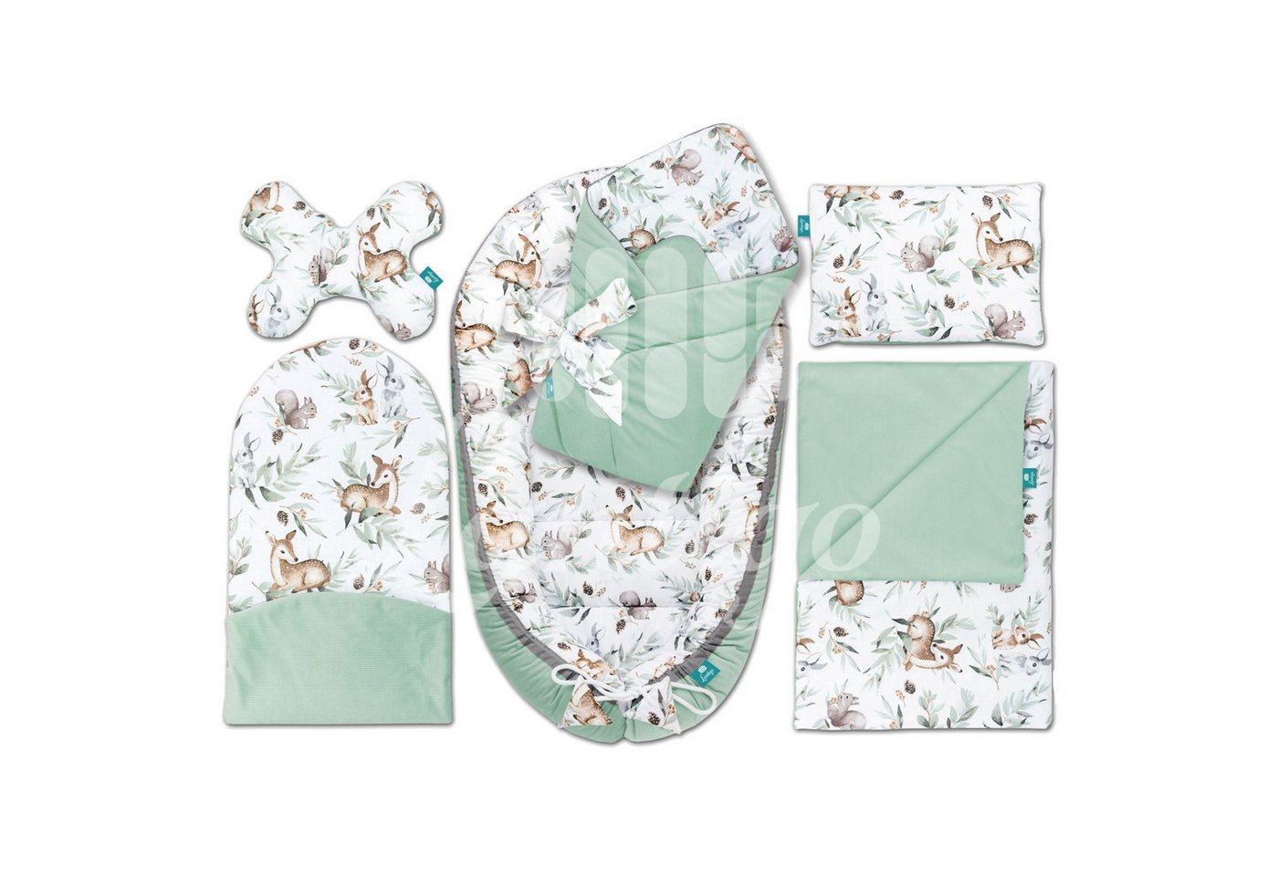 Lantigo Bettnestchen, Set für Neugeborene 6-teiliges Babynest Baumwolle Green Groove von Lantigo