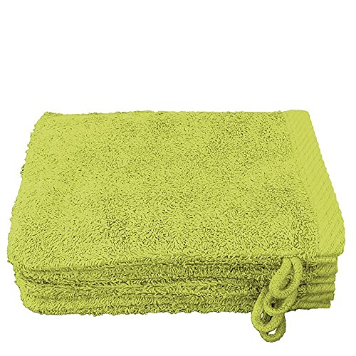 Lanudo® Pure Line Waschlappen Waschhandschuh, 4er Set, Reine Frottier Baumwolle, 21 x 15 cm - Lime-Gelb von Lanudo