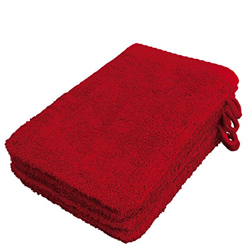 Lanudo® Pure Line Waschlappen Waschhandschuh, 4er Set, Reine Frottier Baumwolle, 21 x 15 cm - Rot von Lanudo