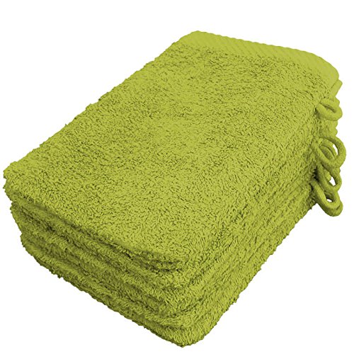Lanudo® Pure Line Waschlappen Waschhandschuh, 6er Set, Reine Frottier Baumwolle, 21 x 15 cm - Lime-Gelb von Lanudo