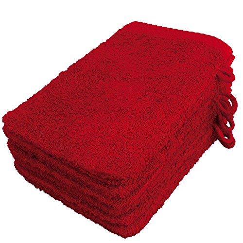 Lanudo® Pure Line Waschlappen Waschhandschuh, 6er Set, Reine Frottier Baumwolle, 21 x 15 cm - Rot von Lanudo