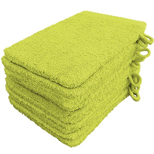 Lanudo Pure Line Waschlappen Waschhandschuh, 10er Set, Reine Frottier Baumwolle, 21 x 15 cm, Farbe Lime von Lanudo