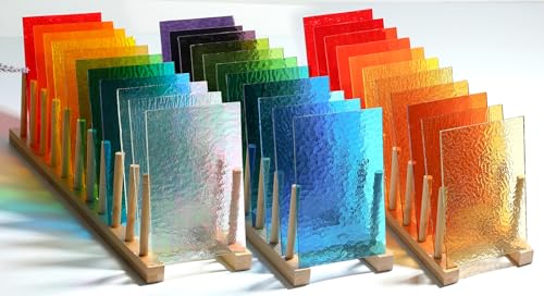 Lanyani Transparente Buntglasplatten für Kunsthandwerk und strukturierte helle Farben, durchscheinende Kathedralenkunst-Glasplatten für Mosaik-Glas-DIY-Projekte, 10,2 x 15,2 cm, 26 Bögen von Lanyani