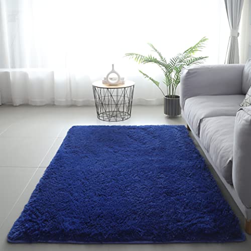 Lanyesky Hochflor Teppich Wohnzimmer Super weich Shaggy Teppich Flauschiger,Soft Area Rug Schlafzimmer Teppiche Super weich Fluffy Kindermatte Carpet (blau., 160x200cm) von Lanyesky