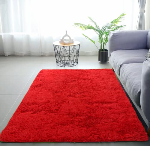 Lanyesky Hochflor Teppich Wohnzimmer Super weich Shaggy Teppich Flauschiger,Soft Area Rug Schlafzimmer Teppiche Super weich Fluffy Kindermatte Carpet (rot., 120x160cm) von Lanyesky