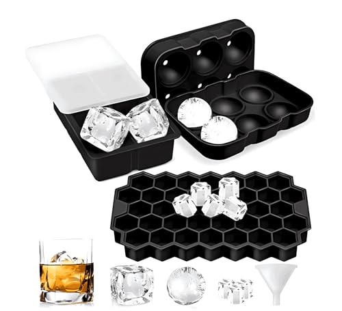 ﻿Lanyesky Eiswürfelform Silikon 2 Stück Eiswürfelschale mit Deckel Große Eiswürfelschale, Eiswürfelformkugel, Eiskugelform, BPA-frei für Eisgetränke, Whiskey-Cocktails, Eiscreme, Eistee (2 Stück) von Lanyesky