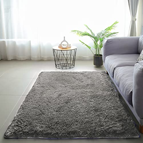 Lanyesky Hochflor Teppich Wohnzimmer Super weich Shaggy Teppich Flauschiger,Soft Area Rug Schlafzimmer Teppiche Super weich Fluffy Kindermatte Carpet (grau., 80x160cm) von Lanyesky