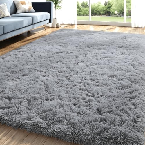Lanyesky Hochflor Teppich Wohnzimmer Super weich Shaggy Teppich Flauschiger,Soft Area Rug Schlafzimmer Teppiche Super weich Fluffy Kindermatte Carpet (grau., 80x120cm) von Lanyesky