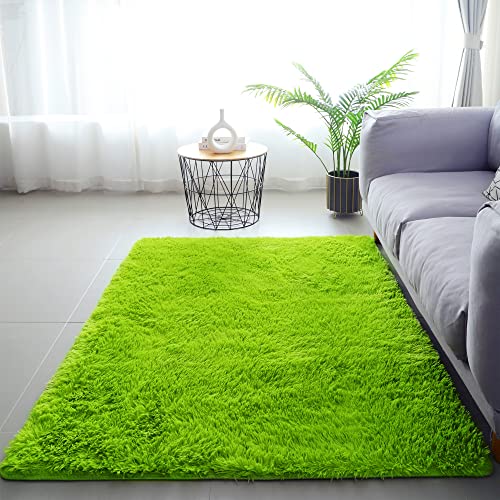 Lanyesky Hochflor Teppich Wohnzimmer Super weich Shaggy Teppich Flauschiger,Soft Area Rug Schlafzimmer Teppiche Super weich Fluffy Kindermatte Carpet (grün., 120x160cm) von Lanyesky