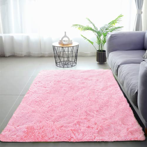 Lanyesky Hochflor Teppich Wohnzimmer Super weich Shaggy Teppich Flauschiger,Soft Area Rug Schlafzimmer Teppiche Super weich Fluffy Kindermatte Carpet (rosa., 120x160cm) von Lanyesky