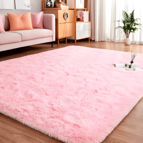 Lanyesky Hochflor Teppich Wohnzimmer Super weich Shaggy Teppich Flauschiger,Soft Area Rug Schlafzimmer Teppiche Super weich Fluffy Kindermatte Carpet (rosa., 160x200cm) von Lanyesky