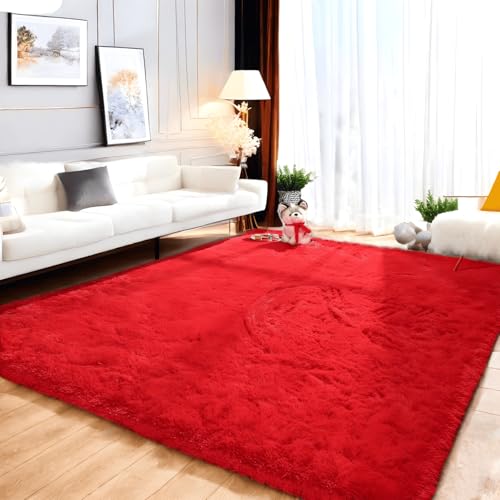 Lanyesky Hochflor Teppich Wohnzimmer Super weich Shaggy Teppich Flauschiger,Soft Area Rug Schlafzimmer Teppiche Super weich Fluffy Kindermatte Carpet (rot., 80x120cm) von Lanyesky