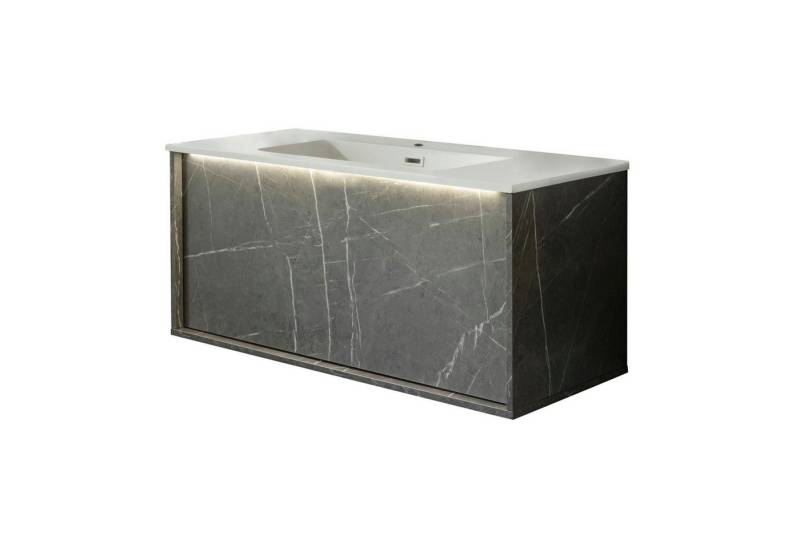 Lanzet Badmöbel-Set LANZET DUNE Waschbecken mit Unterschrank, Marmor Grau, Gussmarmor Weiß von Lanzet