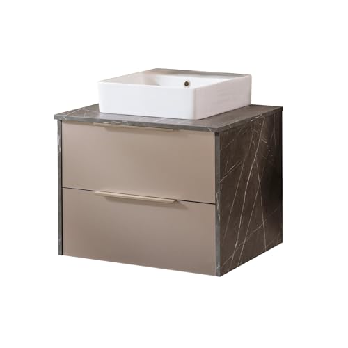 Lanzet Vidro 2er Set Waschbecken mit Unterschrank in Marmoroptik, 60 cm Breit, Keramikbecken in Weiß, Zwei Schubladen mit Soft-Close System, Glasfront in Goldbronze Lanzet Vidro 2er Set Waschbecken mit Unterschrank in Marmoroptik, 60 cm Breit, Keramikbecken in Weiß, Zwei Schubladen mit Soft-Close System, Glasfront in Goldbronze von Lanzet