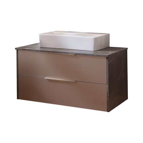 Lanzet Vidro 2er Set Waschbecken mit Unterschrank in Marmoroptik, 90 cm Breit, Keramikbecken in Weiß, Zwei Schubladen mit Soft-Close System, Glasfront in Goldbronze Lanzet Vidro 2er Set Waschbecken mit Unterschrank in Marmoroptik, 90 cm Breit, Keramikbecken in Weiß, Zwei Schubladen mit Soft-Close System, Glasfront in Goldbronze von Lanzet
