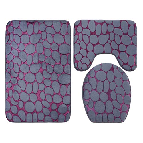 LaoZan 3 in 1 Einfarbig Kieselmuster Badezimmer Matte Set Anti-Rutsch-Waschraum Teppich Kontur Matte WC Sitzdeckel Abdeckung (Grau#1,3 Pcs(50 * 80 cm+50 * 40 cm+45 * 38 cm)) von LaoZan