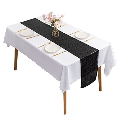 LaoZan Schneidbarer Tischläufer Tischband Hochzeit Tischdeko Waschbar Tischtuch für den Esstisch Küche Restaurant (Schwarz,30cm*220cm) von LaoZan
