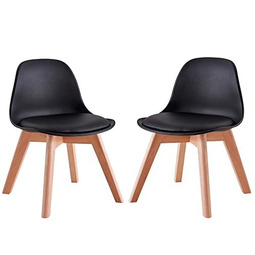 Laoggbtb Kinderstuhl-Set, einfarbig, einfacher Stil, kleiner Klassenzimmerstuhl mit gebogener Rückenlehne und schwammgepolsterter Sitzfläche für Wohnzimmer, Schlafzimmer, Esszimmer, Schwarz 2 Stück von Laoggbtb