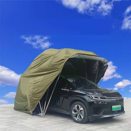Edelstahl-Carport, Faltbare, einziehbare Automarkise, halbautomatischer, robuster Schutz, große, schneesichere und wasserdichte Autoüberdachung, abschließbar, für Parkplatz(Green,6.4x2.8x2.65m) von Laohucai