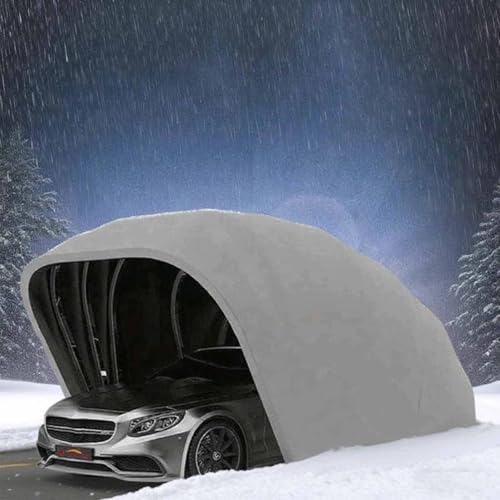Grauer Edelstahl-Carport, robuster Faltcarport, halbautomatische Faltgarage mit Zahlenschloss, robuste Outdoor-Garage für Pickups(6.4x2.8x2.65m) von Laohucai