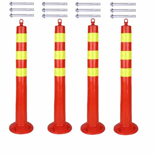 Kunststoff-Sicherheitskegel, reflektierende Einfahrts- und Absperrkegel, reflektierende Warnsäule mit Befestigungsschrauben, Sicherheitspoller für Baustellen zur Verkehrswarnung(4pack) von Laohucai