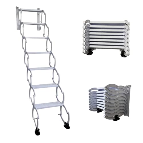 Wandmontierte Klapptreppe, ausziehbare Dachbodenleiter mit verbreiterten Pedalen, Teleskop-Dachbodenleiter mit Ausziehsystem, zusammenklappbare Ausziehtreppe(H230CM/90.5IN) von Laohucai