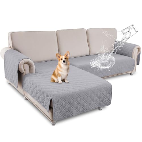 Lapalife 2 Stück L-Form wasserdichte Sofaschoner,Sofa Schutz Abdeckung,Schonbezug,Sofaüberwurf,Sofabezug, Rutschfes,Reversible Gesteppte,Pet,Haustier Abdeckung,Kinder,Hunde,Light Gray von Lapalife