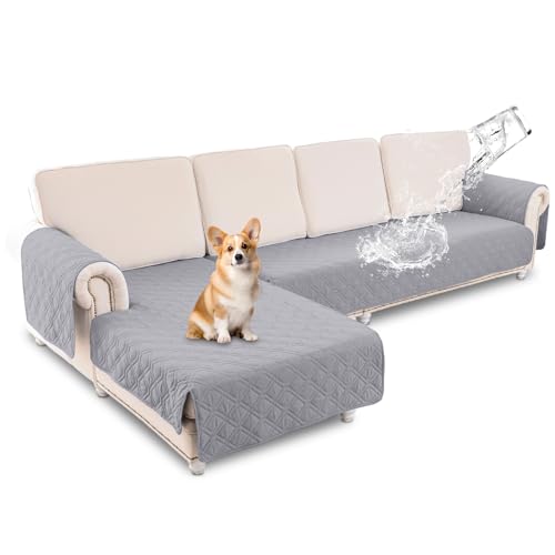 Lapalife 2 Stück L-Form wasserdichte Sofaschoner,Sofa Schutz Abdeckung,Schonbezug,Sofaüberwurf,Sofabezug, Rutschfes,Reversible Gesteppte,Pet,Haustier Abdeckung,Kinder,Hunde,Light Gray von Lapalife