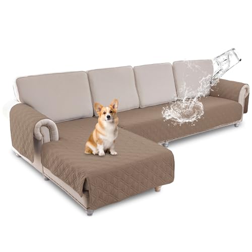 Lapalife 2 Stück L-Form wasserdichte Sofaschoner,Sofa Schutz Abdeckung,Schonbezug,Sofaüberwurf,Sofabezug, Rutschfes,Reversible Gesteppte,Pet,Haustier Abdeckung,Kinder,Hunde,Taupe von Lapalife