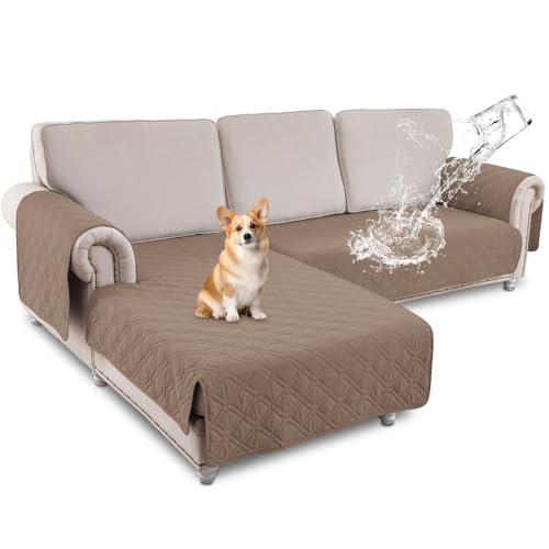 Lapalife 2 Stück L-Form wasserdichte Sofaschoner,Sofa Schutz Abdeckung,Schonbezug,Sofaüberwurf,Sofabezug, Rutschfes,Reversible Gesteppte,Pet,Haustier Abdeckung,Kinder,Hunde,Taupe von Lapalife