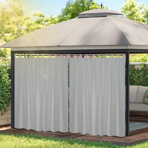 Lapalife Outdoor Vorhänge Wasserdicht,254x214cm Extra Breit Grau Outdoor Vorhang Sichtschutz Schutz für Balkon Terrasse Pergola Gartenlaube Veranda 1 Stück von Lapalife
