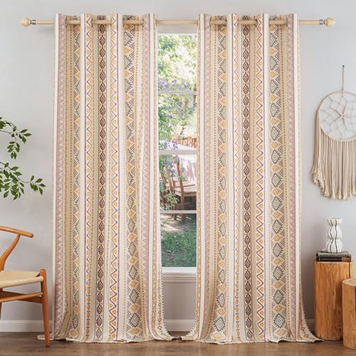 Lapalife Outdoor Vorhang Wetterfest mit Ösen Vorhang Transparente Outdoor Vorhang Gardinen B132xH244cm Leinen Boho Ösenvorhang 2er Set für Balkon Terrasse Pergola Gartenlaube Veranda 2 Stück,Sommer von Lapalife