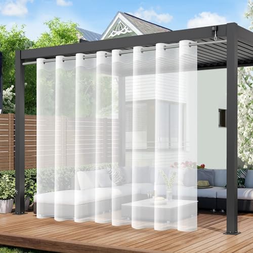 Lapalife Wasserdicht Outdoor Vorhang,Weiss Transparent Voile Gardinen 1Stück H254cmx B243,Patio Sheer Curtains,Outdoorvorhänge für Gartenlaube Balkon Terrasse Pavillon von Lapalife