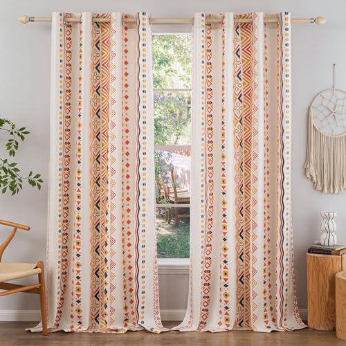 Outdoor Vorhang Wetterfest mit Ösen Vorhang Transparente Outdoor Vorhang Gardinen B132xH274cm Leinen Boho Ösenvorhang 2er Set für Balkon Terrasse Pergola Gartenlaube Veranda 2 Stück,Multi Orange von Lapalife