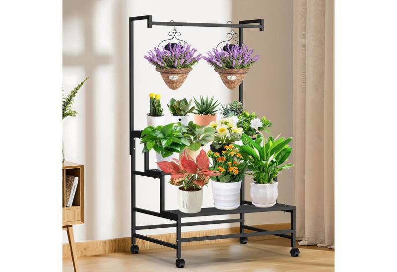 Lapamax Blumenständer Pflanzenständer 3 Etagen Hohe Ecke Hängendes Pflanzenregal mit Rollen, Blumentreppe Metall Blumenständer Leiter Pflanzenhalter Balkon Garten von Lapamax