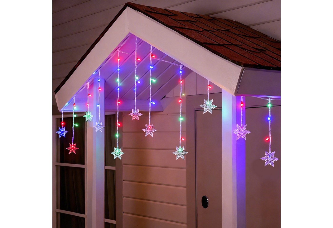 Lapamax LED-Lichterkette LED Lichtvorhang Weihnachten Lichterkette,Schneeflocke, 8 Modi, Timer,1.8m,6W von Lapamax