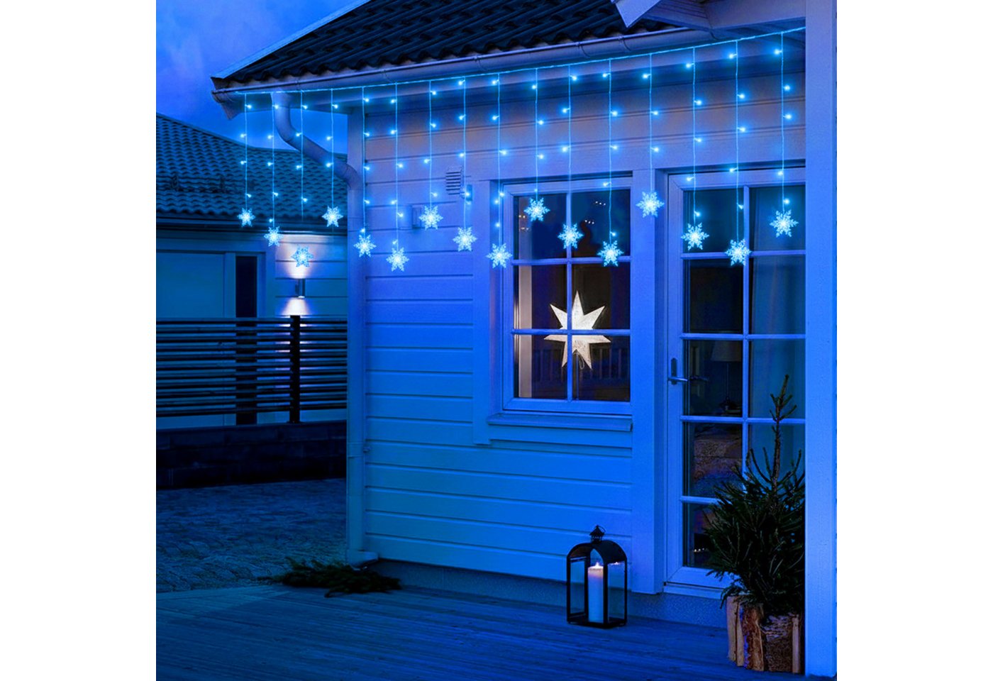 Lapamax LED-Lichterkette LED Lichtvorhang Weihnachten Lichterkette,Schneeflocke, 8 Modi, Timer,1.8m,6W von Lapamax