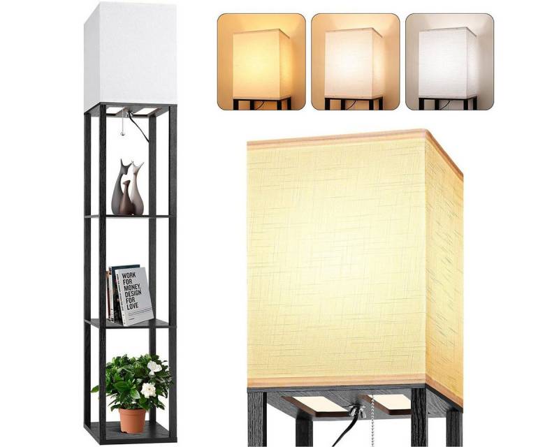 Lapamax LED Stehlampe 3 Farbtemperaturen LED Stehlampe mit Regal Stehleuchte Ecke Wohnzimmer, Nachttischlampe mit Glühbirne Leinen Lampenschirme Standleuchten 160CM von Lapamax