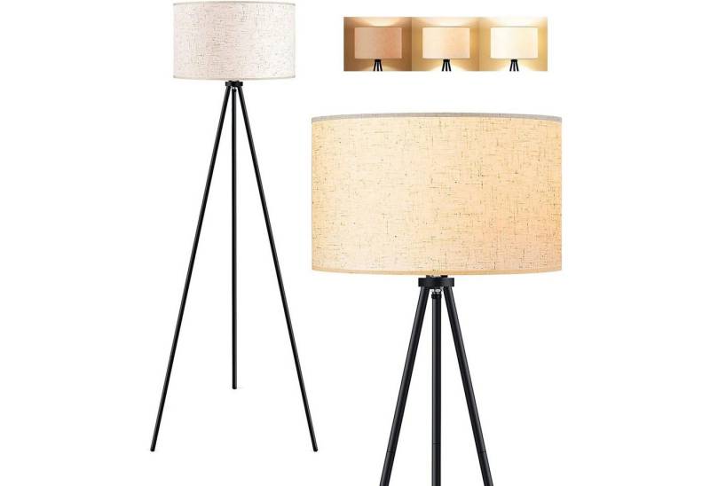 Lapamax LED Stehlampe Dimmbar Stehleuchte mit Dreibeinstativ Leinen Lampenschirm Stehlampe, E27 3 Farbtemperaturen Glühbirne, Stativ Leseleuchte Bodenlampe mit Fußschalter Wohnzimmer Standleuchte von Lapamax