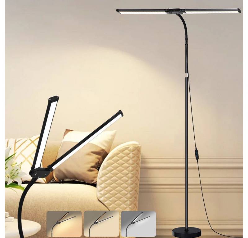 Lapamax LED Stehlampe Höhenverstellbar LED Leselampe Dimmbar Doppelkopf Stehlampe 3 Farbmodi, 10 Helligkeiten, Bogenlampe Augenschutz Stehleuchte Schwanenhals Standleuchten Ecklampe von Lapamax