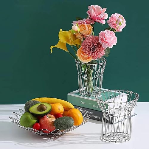 Laphontab Moderne Metall Vase – Vielseitig als Blumenvase oder Obstkorb, Faltbar & Dekorativ für Zuhause. (Silber) von Laphontab