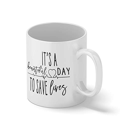 Grey's Anatomy It's Beautiful Day To Save Lives Weißer Becher Mug | Lustige Neuheit Tassen für Kaffee Tee 312ml von Lapi Boutique