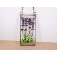 Wohndeko, Lavendelmoos Gepresste Blumen. Sonnenfänger, Buntglas Fensterbehang, Rahmen Wald, Fensterplatte, Wohndeko Geschenk von LapisGlassArt