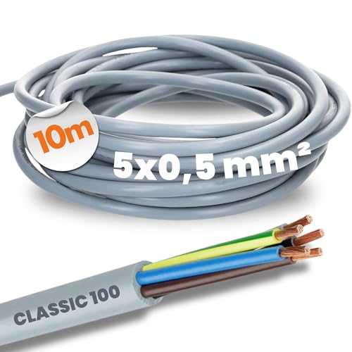 10 Meter Lapp 00100034 Ölflex Classic 100 Steuerleitung 5x0,5 mm² mit grün-gelben Schutzleiter 5G0,5 mm² I 5 Adern Kabel I Farbcodierte PVC Leitung 5 adrig von Lapp