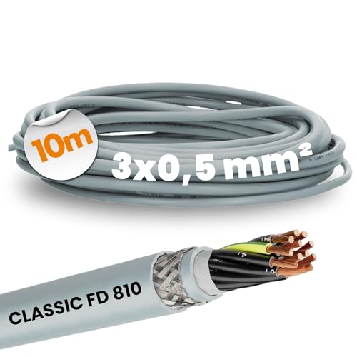 10 Meter Lapp 0026201 ÖLFLEX CLASSIC FD 810 CY 3x0,5 mm² PVC Steuerleitung mit grün-gelben Schutzleiter I Schleppketten geeignet I Steuerkabel geschirmt 3 adrig grau I 3G0,5 Leitung von Lapp