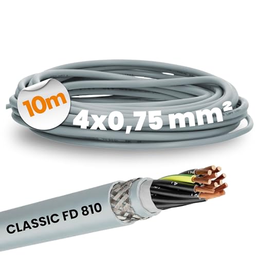 10 Meter Lapp 0026221 ÖLFLEX CLASSIC FD 810 CY 4x0,75 mm² PVC Steuerleitung mit grün-gelben Schutzleiter I Schleppketten geeignet I Steuerkabel geschirmt 4 adrig grau I 4G0,75 Leitung von Lapp