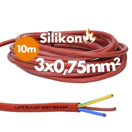 10 Meter Lapp 0046002 Ölflex Heat 180 Silikonleitung 3x0,75 mm² I Silikonkabel I Saunaofen Kabel 10 m I SiHF Saunakabel 3G0,75 mm² mit grün-gelben Schutzleiter von Lapp