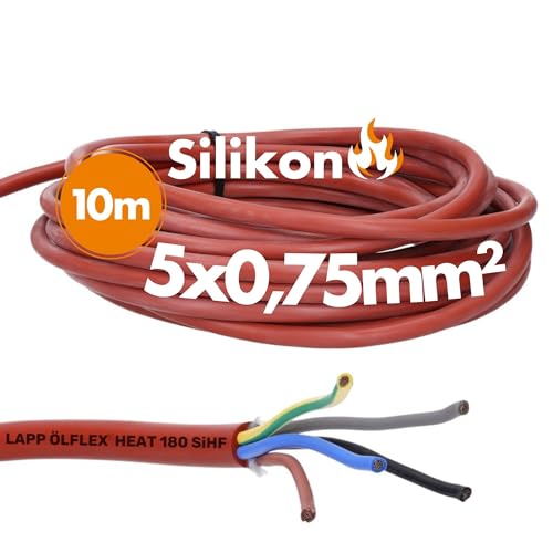 10 Meter Lapp 00460043 Ölflex Heat 180 Silikonleitung 5x0,75 mm² I Silikonkabel I Saunaofen Kabel 10 m I SiHF Saunakabel 5G0,75 mm² mit grün-gelben Schutzleiter von Lapp